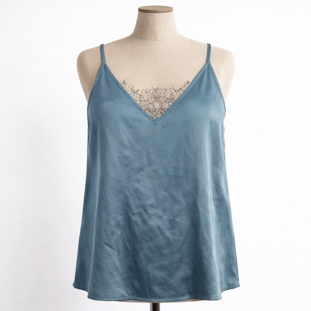 Forever 21 Y2K Lace‎ Fairy Satin Cami Tank Size S Blue Coquette Dainty Festival